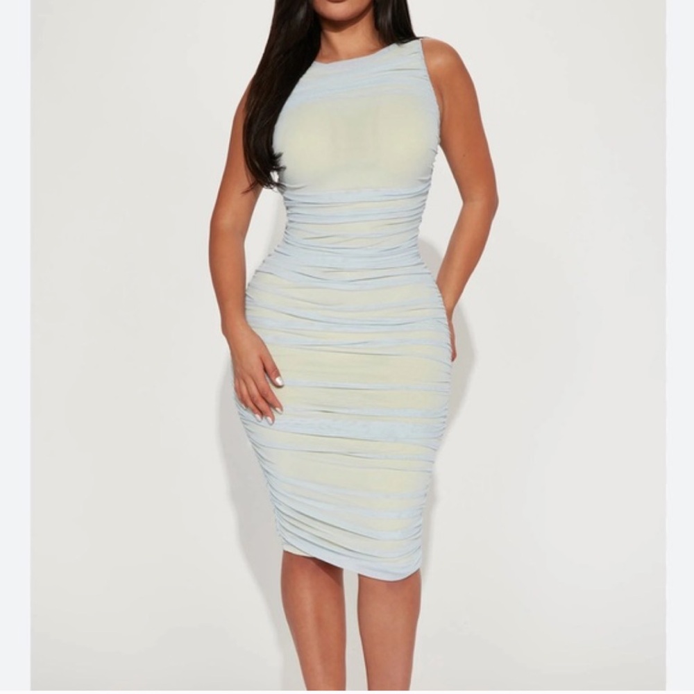 Dahlia Mesh Midi Dress -FashionNova Light blue